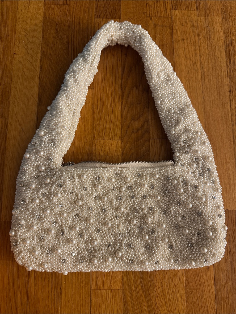 Pearl-Embellished Cream Shoulder Bag
